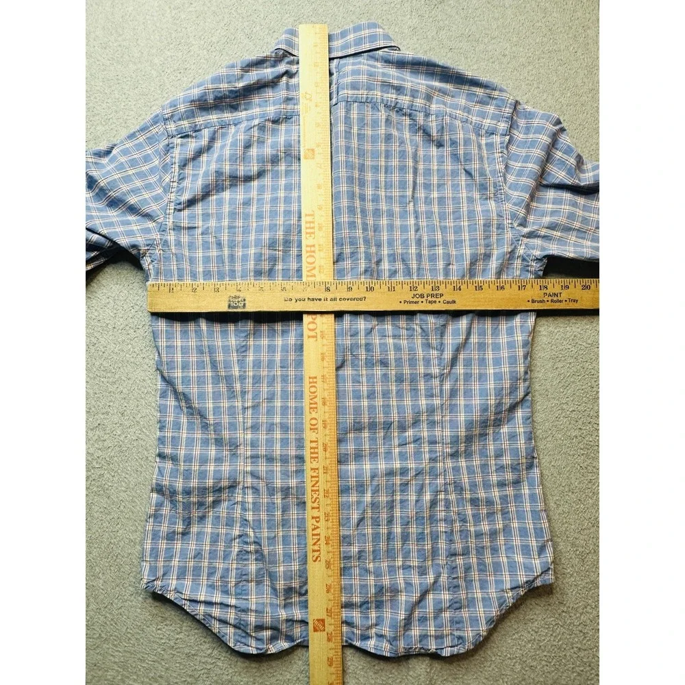 Banana Republic Shirt Mens S Blue Soft Wash Slim Fit Plaid Long Sleeve Button Up